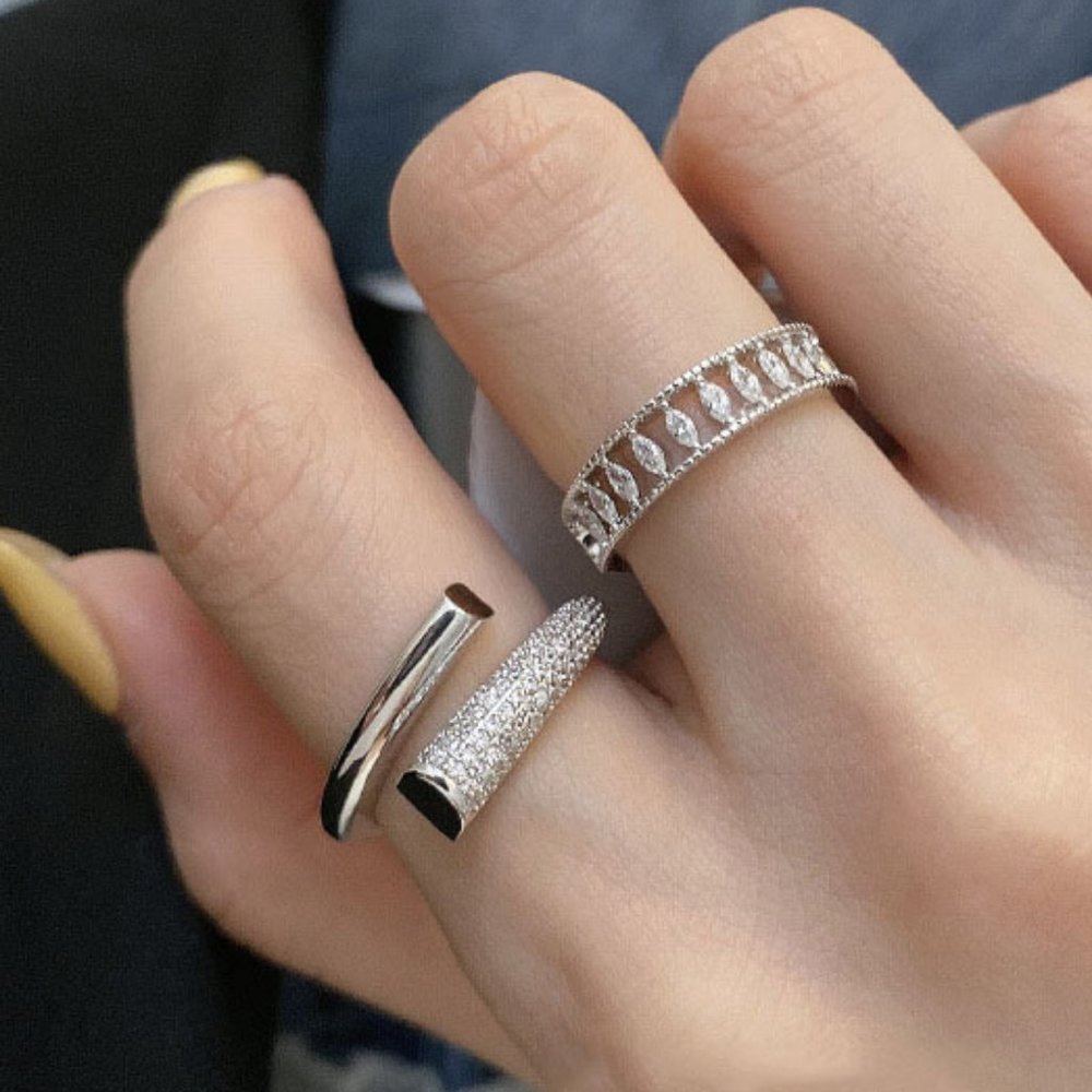 *NEW 925 Sterling Silver Diamond Adjustable Ring D